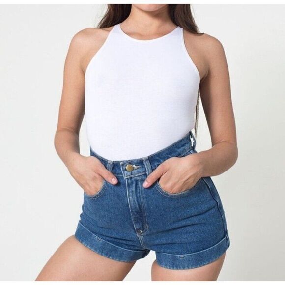 American Apparel Shorts Jean High Rise‎ Medium Wash Denim Shorts Size 27 - Picture 1 of 10